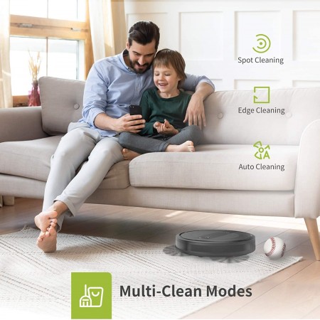 Mighty Rock Robot Vacuum Cleaner, 2000Pa Suction, 150 min Runtime, Boundary Strips Included, Quiet, Super-Thin, Self-Charging, Works with Alexa, Ideal for Pet Hair, Carpets, Hard Floors
